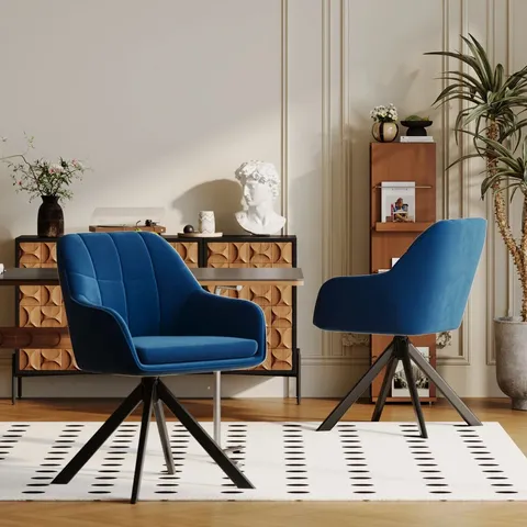 BOXED 51cm H UPHOLSTERED ARM DINING CHAIR - BLUE (SET OF 2) (1 BOX)