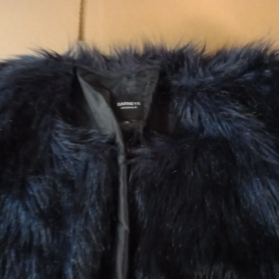 BARNEYS NAVY FAUX FUR COAT - 16