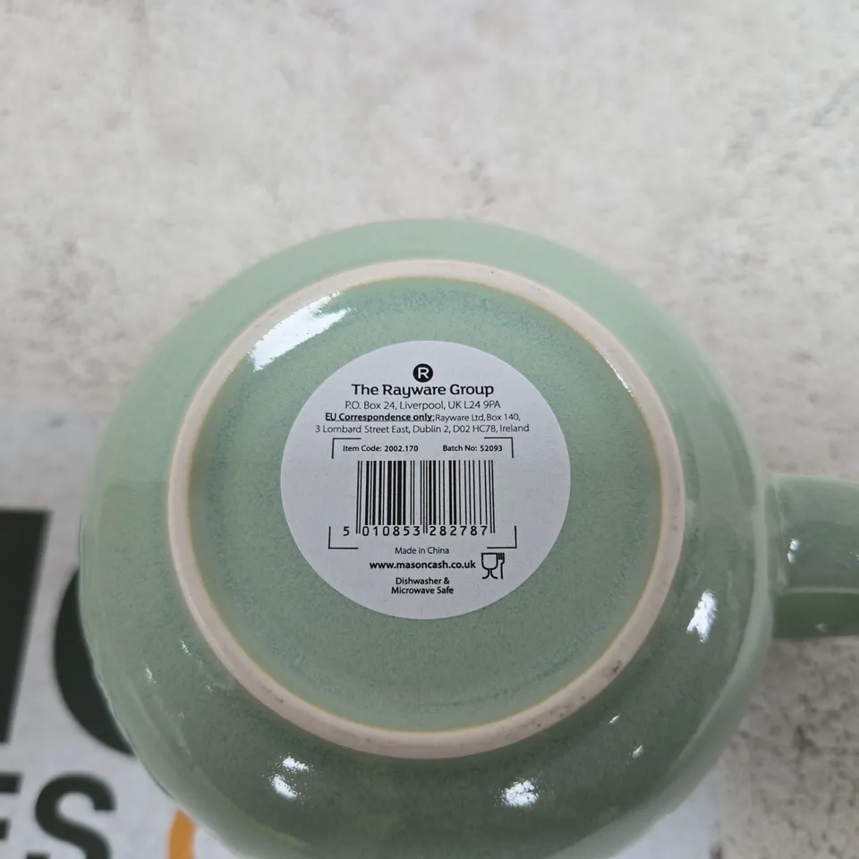 SET OF 2 MASON CASH GREEN/WHITE FINE STONEWARE CUPS BOXED