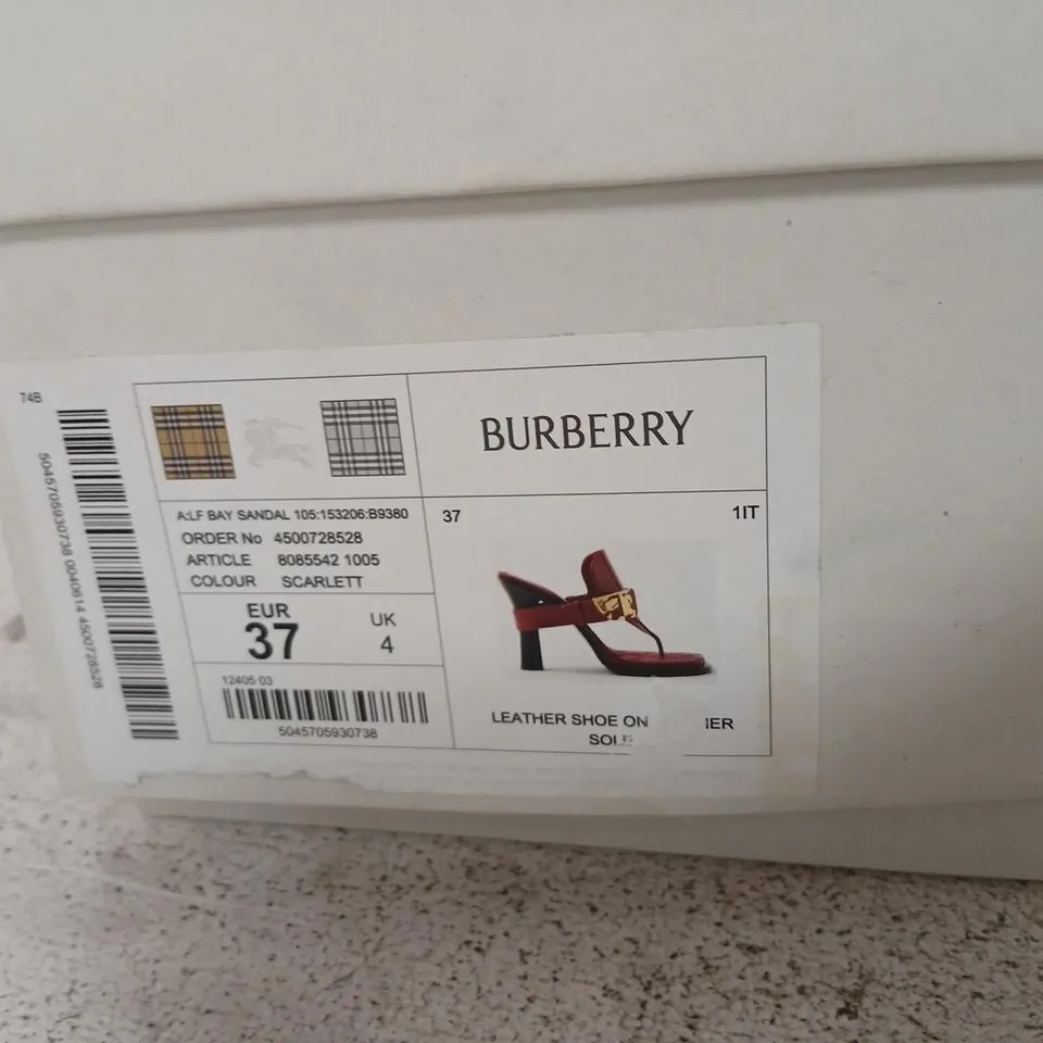 BURBERRY ALF BAY SANDAL – SCARLET RED LEATHER, GOLD BUCKLE, UK4 (EU37)