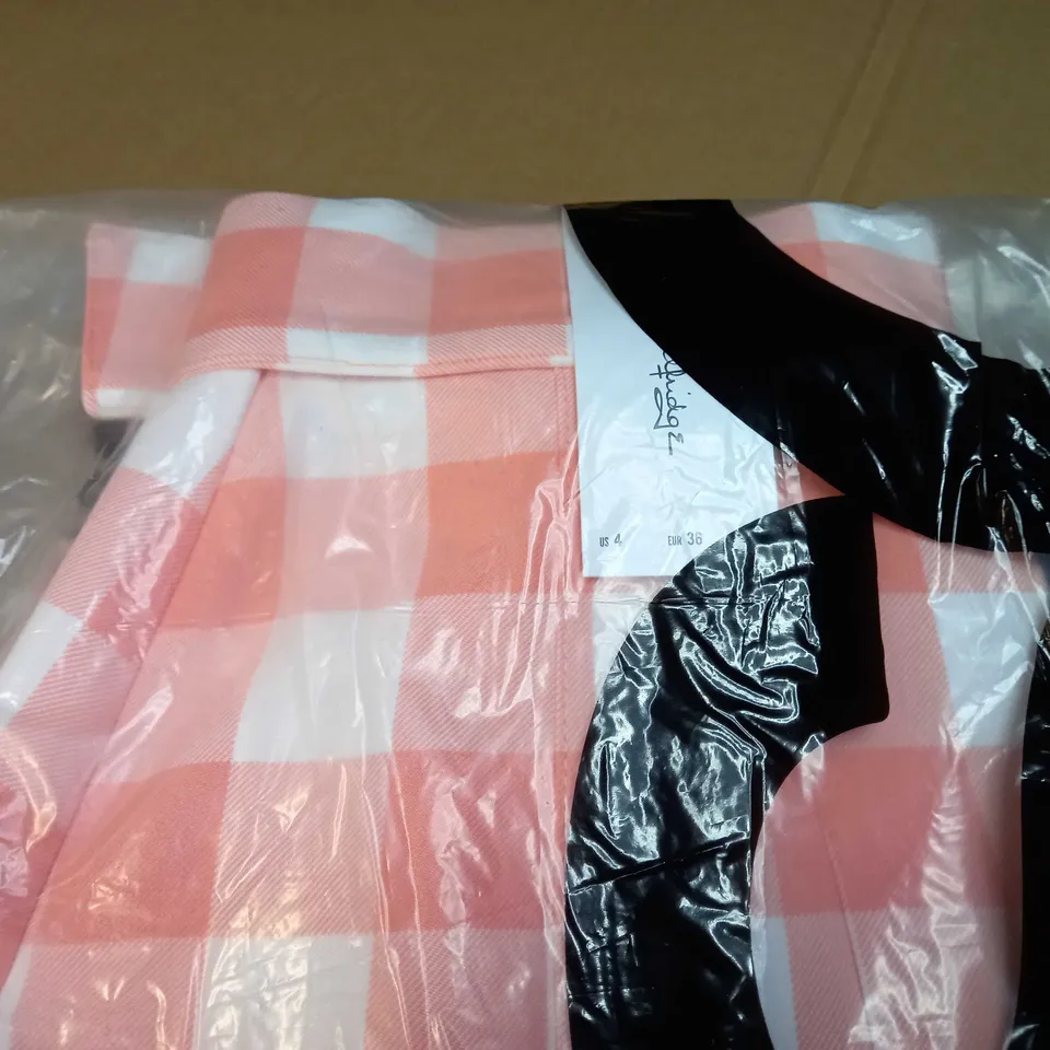 PACKAGED MISS SELFRIDGE PEACH GINGHAM BELTED KILT - SIZE 8