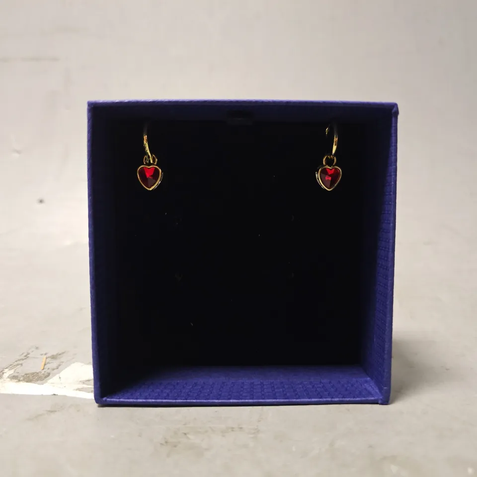 BOXED SWAROVSKI DANGLE RED HEART EARRINGS 