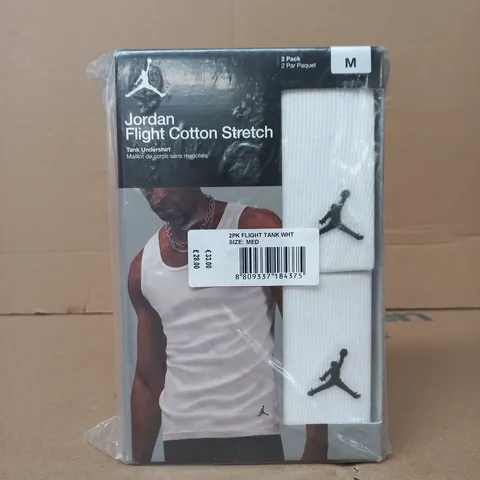JORDAN FLIGHT COTTON STRETCH TANK UNDERSHIRTS IN WHITE (2-PACK) SIZE MEDIUM