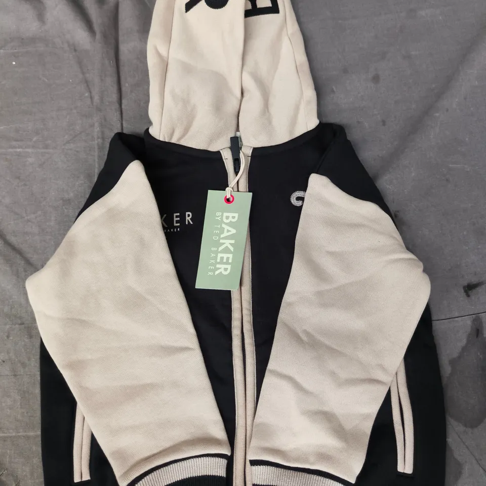 TED BAKER INFANTS VARSITY HOODY IN BLACK/BEIGE SIZE 2-3 YEARS