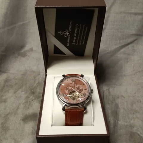 BOXED SAMUEL JOSEPH AUTOMATIC LIMITED EDITION SILVER WATCH WITH BROWN FACE