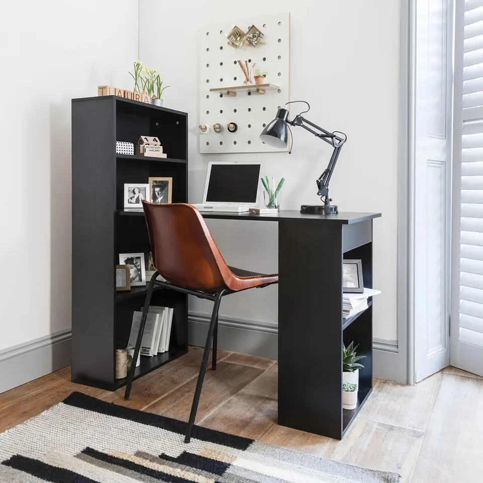 BOXED ESSIE DESK WITH SHELVES - PITCH BLACK (1 BOX)