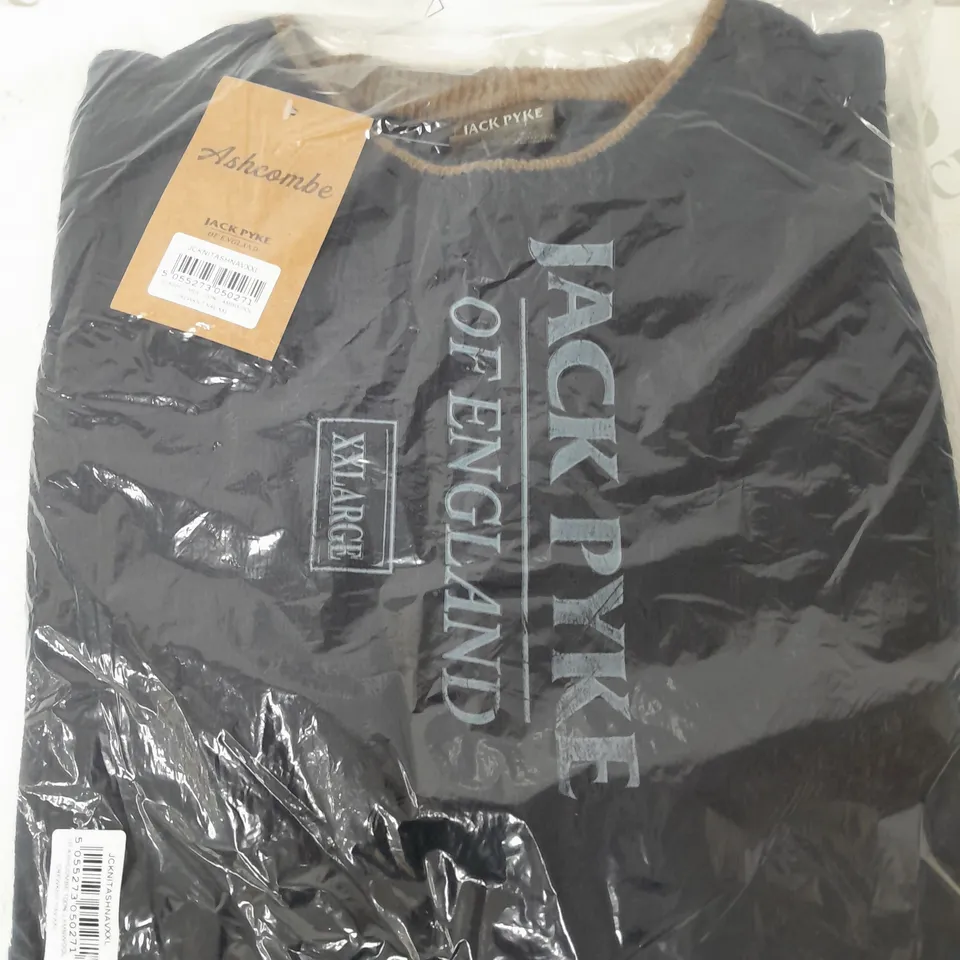 JACK PYKE ASHCOMBE 100% LAMBWOOL CREWKNIT SWEATER IN NAVY - XXL