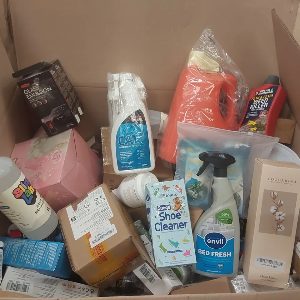 PALLET CONTAINING A VERY LARGE QUANTITY OF ITEMS INCLUDING: SHOE CLEANER, CAT DETERRENT SPRAY, REED DIFFUSER, BED SPRAY, WEED KILLER ECT