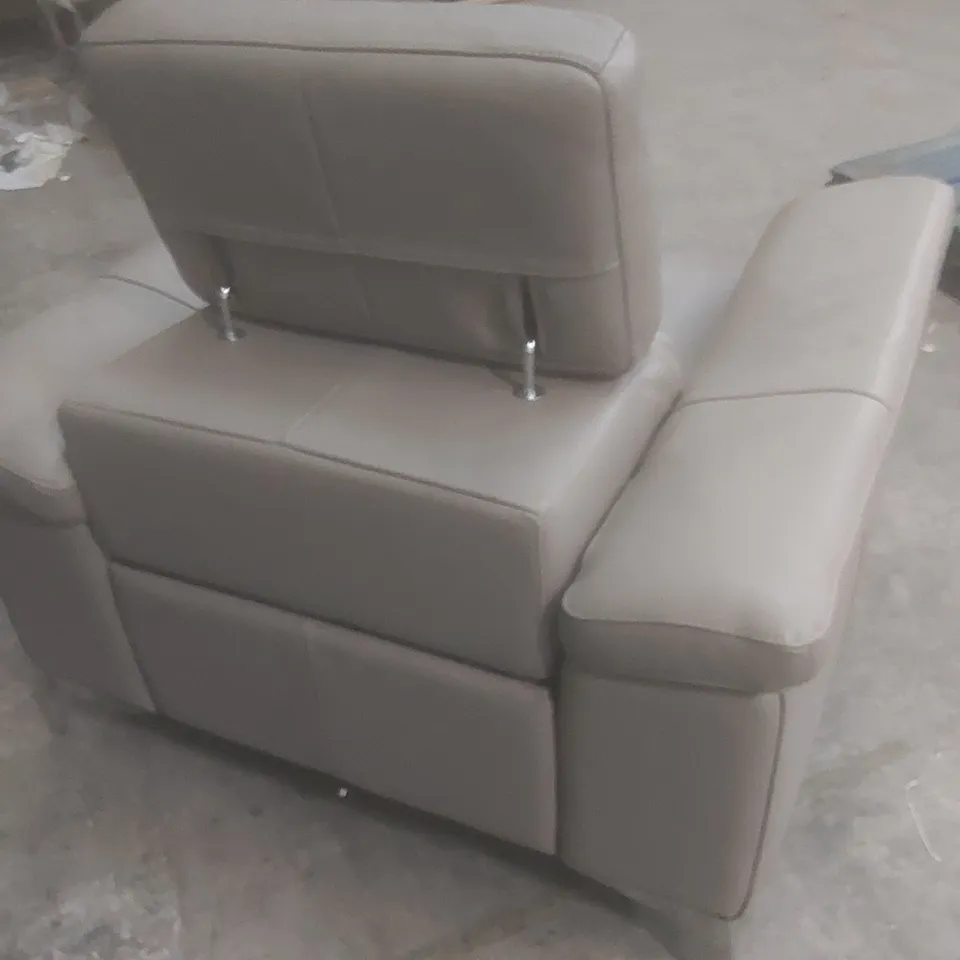 QUALITY DESIGNER ITALIAN MADE FLAVIO ELECTRIC RECLINER LEATHER UPHOLSTERED ARMCHAIR - DOVE GREY