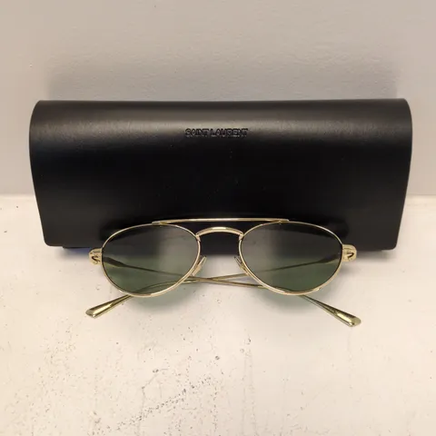 SAINT LAURENT SUNGLASSES β GOLD-TONE AVIATOR FRAMES WITH GREEN LENSES (CASE INCLUDED)