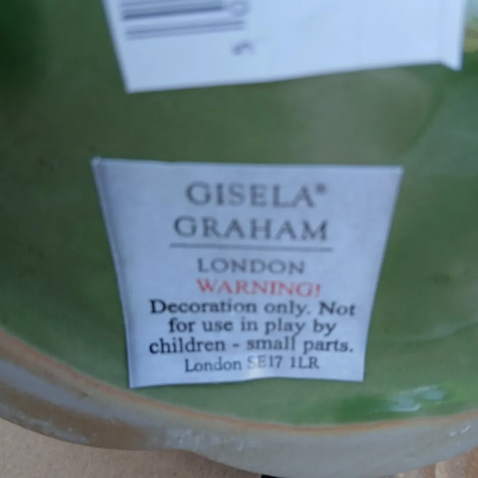 FOUR GISELA GRAHAM DECORATIVE CERAMIC PUMPKIN ORNAMENT – PALE GREEN GLAZE, DARK STEM