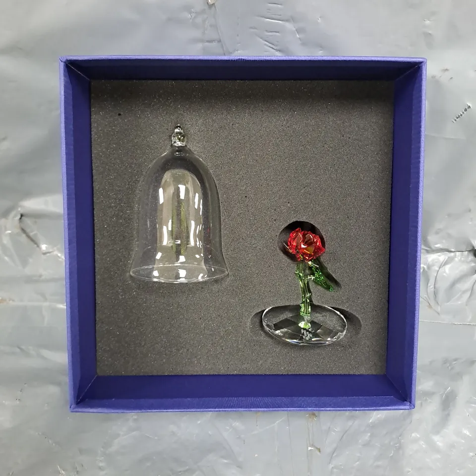 BOXED SWAROVSKI ENCHANTED ROSE GLASSWARE SET 