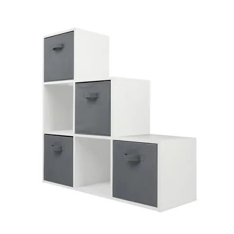 BOXED JANE BOX STAIRCASE SHELF WITH 4 BASKETS - WHITE + GREY BOXES (1 BOX)