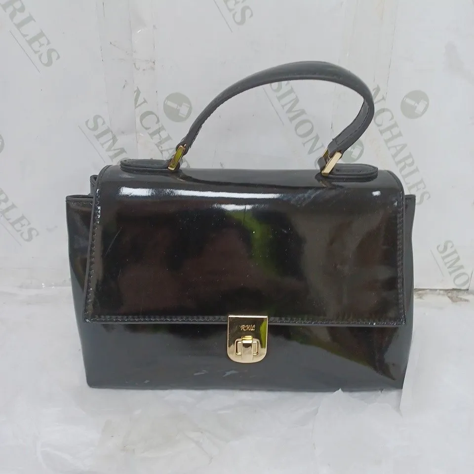 LADIES RUTH LANGSFORD SMALL HANDBAG GENUINE LEATHER BLACK PATENT