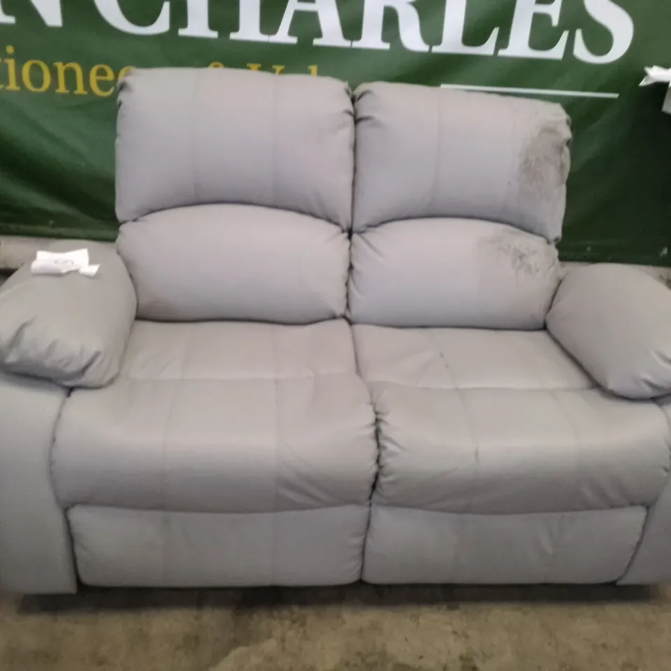 QUALITY DESIGNER DAKOTA 2 SEATER MANUAL RECLINER SOFA - LIGHT GREY LEATHER