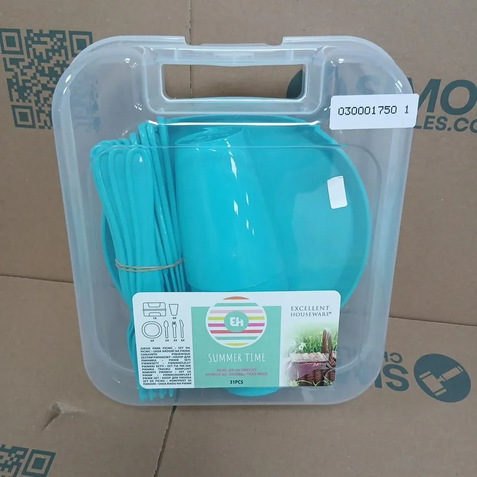 SUMMER TIME 31-PIECE KIDS PICNIC SET – TURQUOISE (CARRY CASE)