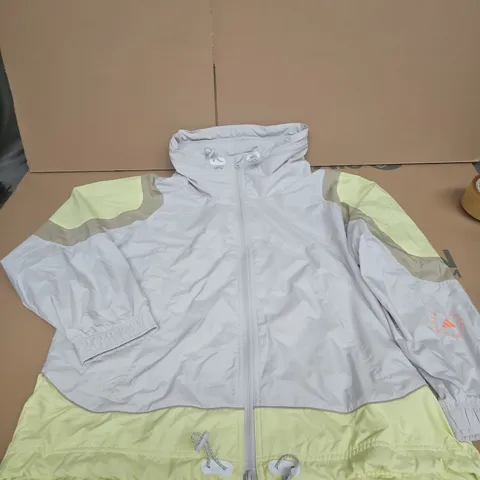 ADIDAS BY STELLA MCCARTNEY WOMEN'S WINDBREAKER JACKET – LIGHT GREY WITH NEON YELLOW PANELS, UK S