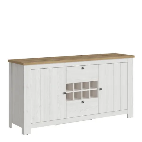 BOXED CELESTO 2 DOOR 2 DRAWER SIDEBOARD WITH WINE RACK IN WHITE AND OAK (3 BOXES)