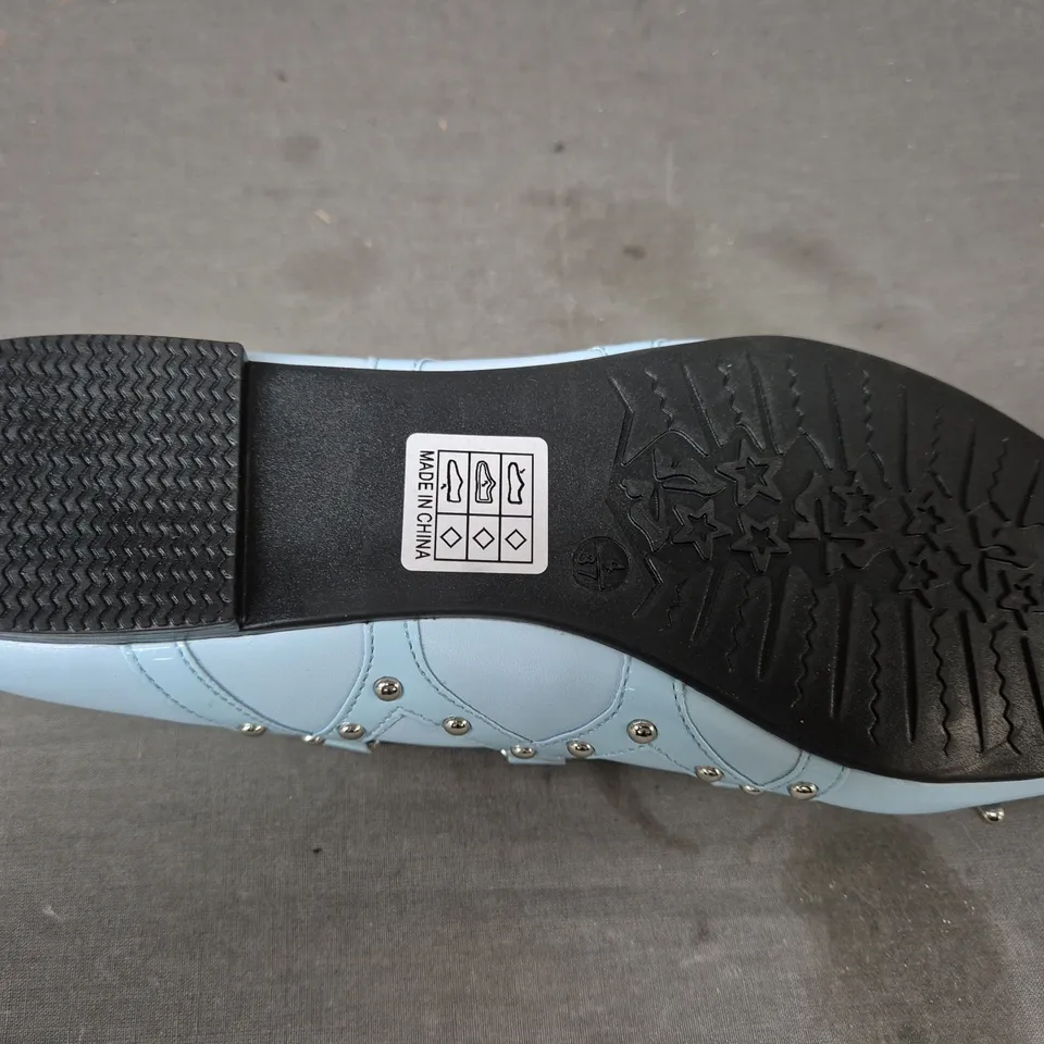 BOXED PAIR OF KOI VIOLETTA LACE UP FLAT BALLET SHOES IN BLUE UK SIZE 4