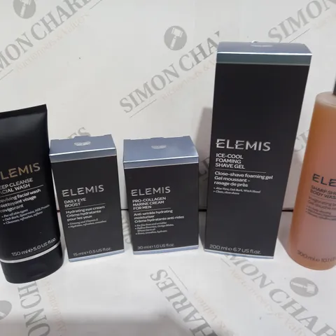 elemis skin care set to include facial wash, marine cream, chaving gel, body wash, eye boost