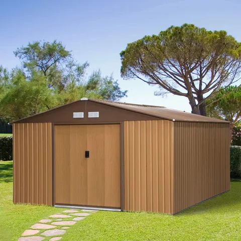 BOXED 11 FT. W X 13 FT. D METAL GARDEN SHED (5 BOXES)