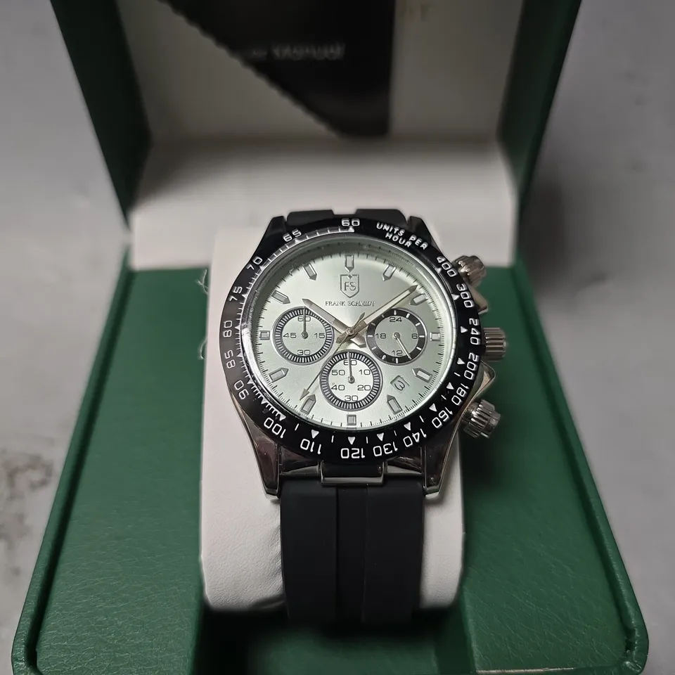 FRANK SCHMIDT WATCH – MULTI FUNCTION SUB DIALS WITH DATE – HQ RUBBER SPORTS STRAP – 3ATM WATER RESISTANT – GIFT BOX INCLUDED