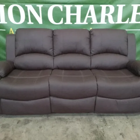 QUALITY DESIGNER CHICAGO 3 SEATER MANUAL RECLINER SOFA - DARK BROWN LEATHER