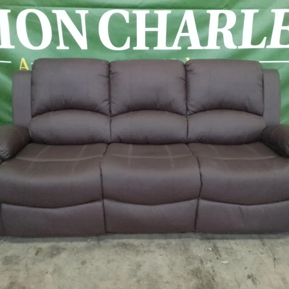 QUALITY DESIGNER CHICAGO 3 SEATER MANUAL RECLINER SOFA - DARK BROWN LEATHER