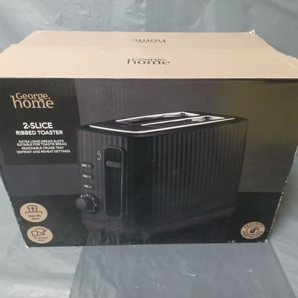 BOXED HOME 2-SLICE RIBBED TOASTER IN BLACK