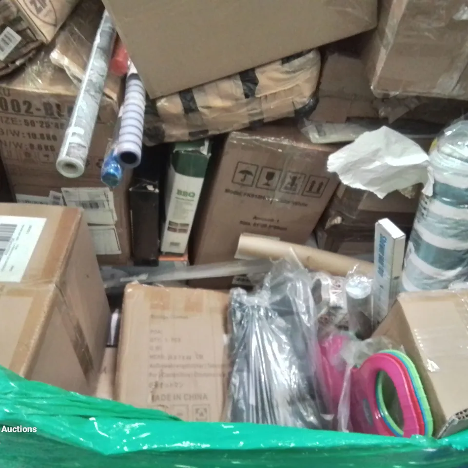 PALLET CONTAINING VARIOUS BOXED HOUSEHOLD ITEMS TO INCLUDE: MEAT GRINDER,  PULL UP BAR, VACUUM CLEANER,  ELECTRIC BLANKETS, SANITARY PUMPS AND LOTS MORE UNMARKED BOXED ITEMS.