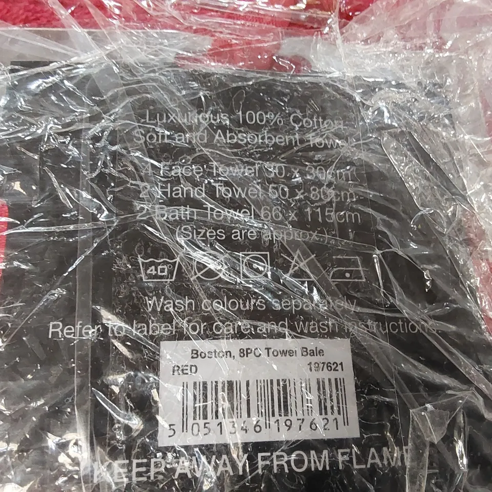 BAGGED EGYPTIAN BOSTON BATH TOWELS SET OF 8 - RED (1 ITEM)