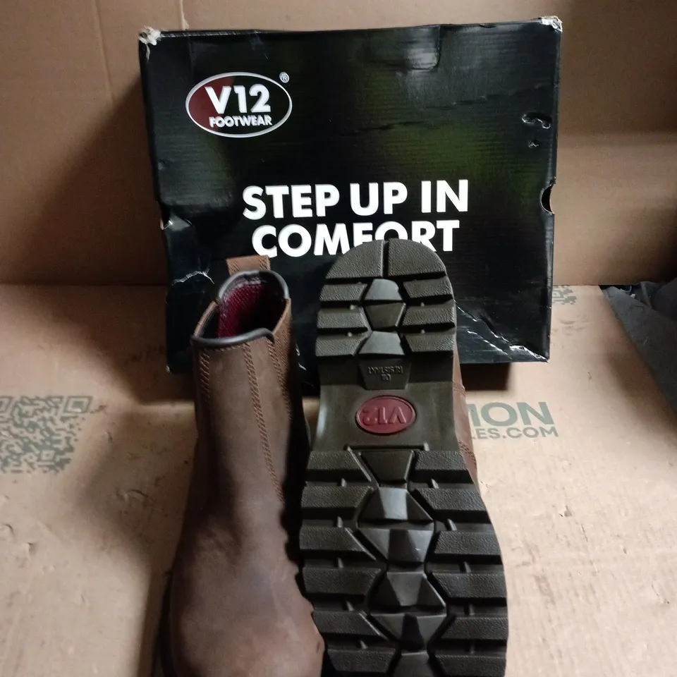V12 FOOTWEAR BROWN SUEDE CHELSEA BOOT – BOXED - UK SIZE 10 