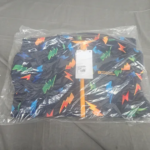 BAGGED MOUNTAIN WAREHOUSE EXODUS2 KIDS PRINTED WATER RESISTANT SOFTSHELL JACKET IN NAVY MULTI