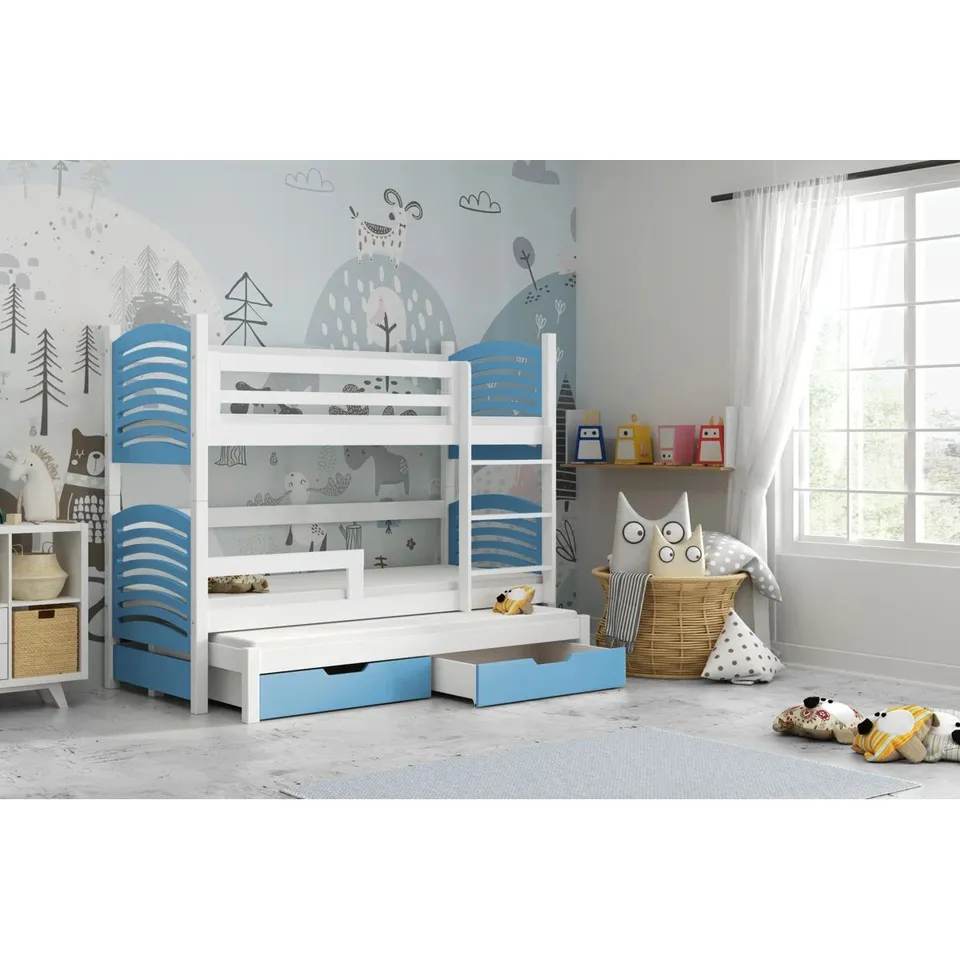 BOXED KAL-EL KIDS EUROPEAN TODDLER (80×180CM) BUNK BED WITH TRUNDLE WITH DRAWERS (2 BOXES)