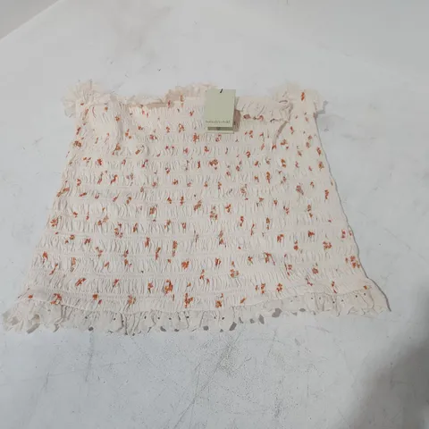 NOBODYS CHILD PRINTED SHIRRED BANDEAU TOP IN WHITE - UK 16