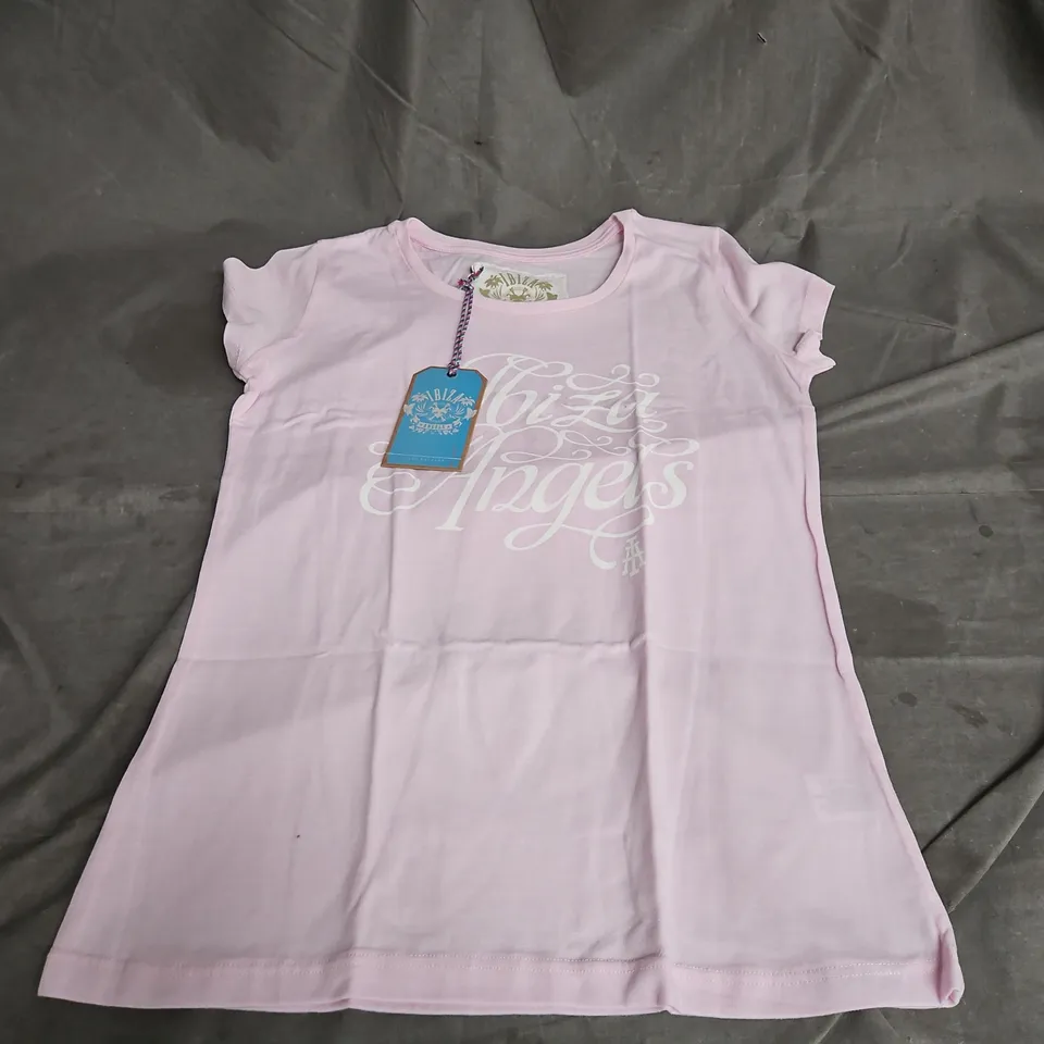 IBIZA ANGELS WOMEN'S ROUND NECK FITTED T-SCRIPT PRINT TEE IN LIGHT PINK SIZE M