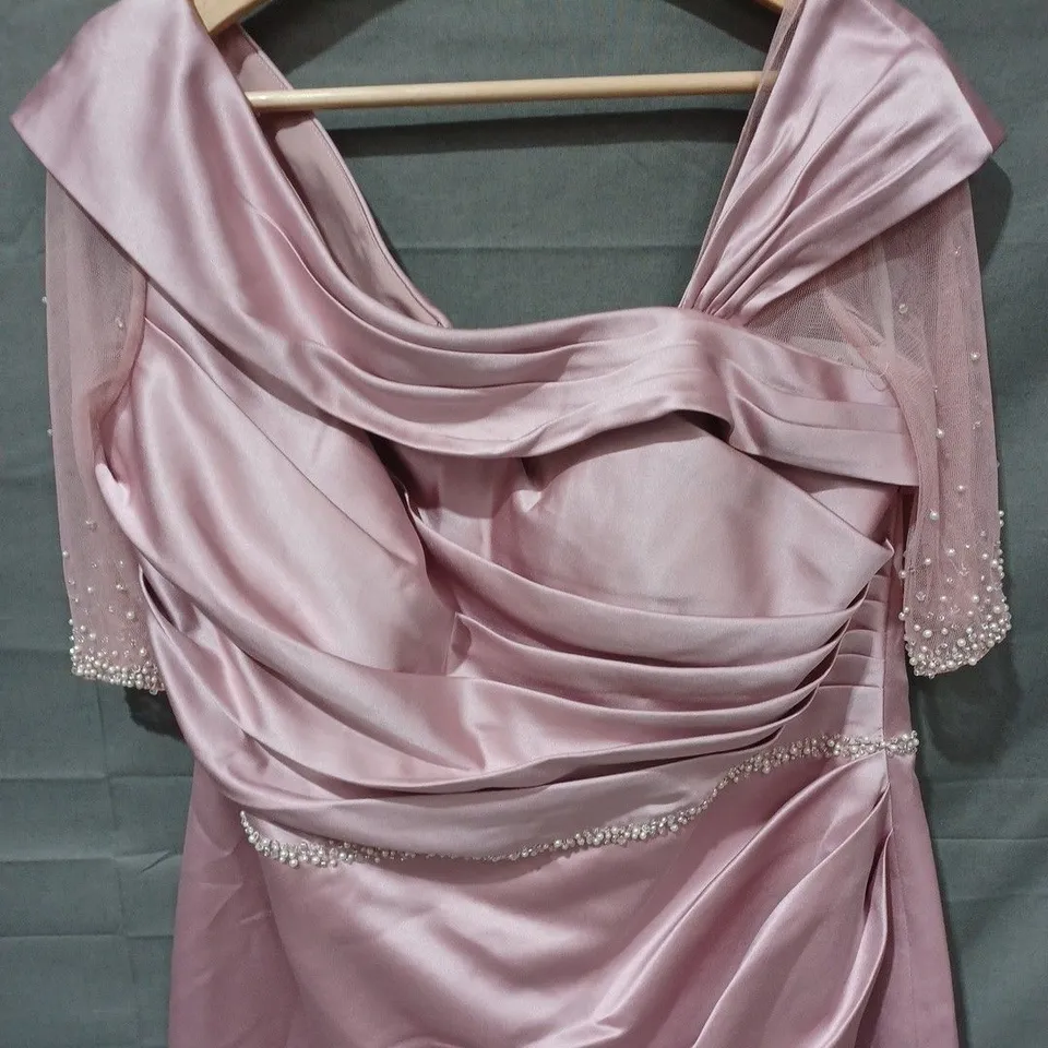 LOIS WILD RUCHED SEQUIN DETAIL MESH SLEEVE DRESS IN PINK - SIZE 20