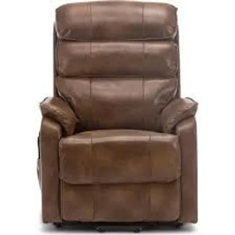 BOXED BUCKINGHAM LEATHER RISE RECLINER CHAIR IN BROWN (2 BOXES)