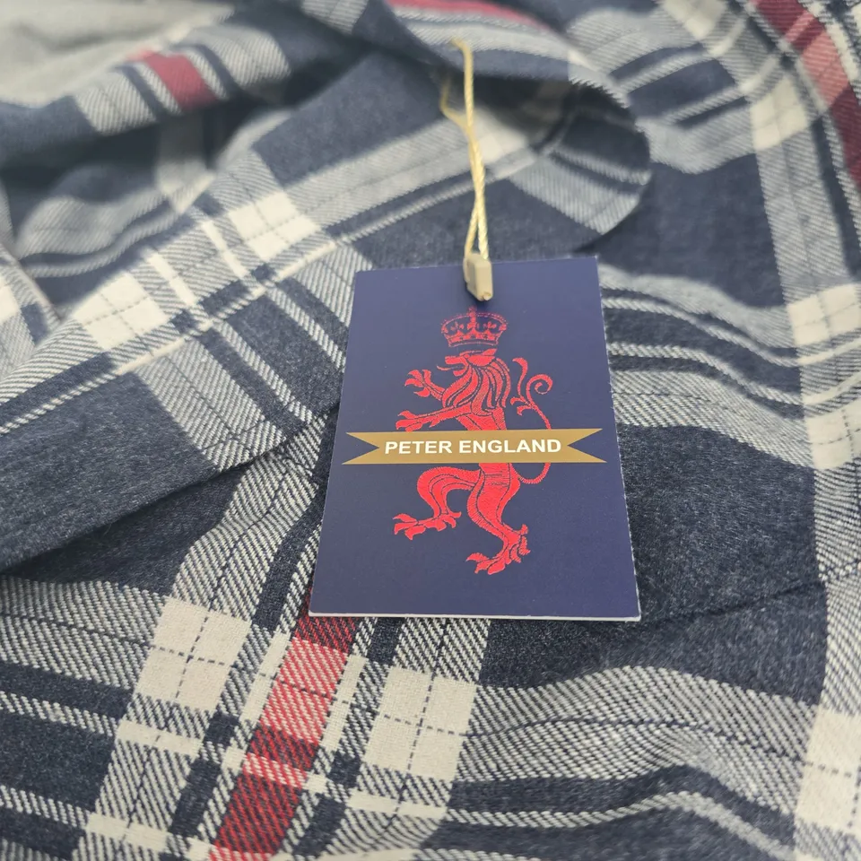 PETER ENGLAND PLAID SHIRT – MEN'S LONG-SLEEVE, NAVY/WHITE/RED CHECK XXL