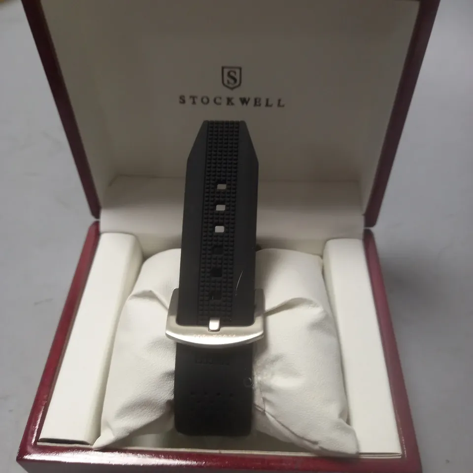 STOCKWELL CHRONOGRAPH MENS WATCH WITH BLACK SILICONE STRAP IN WOODEN GIFT BOX