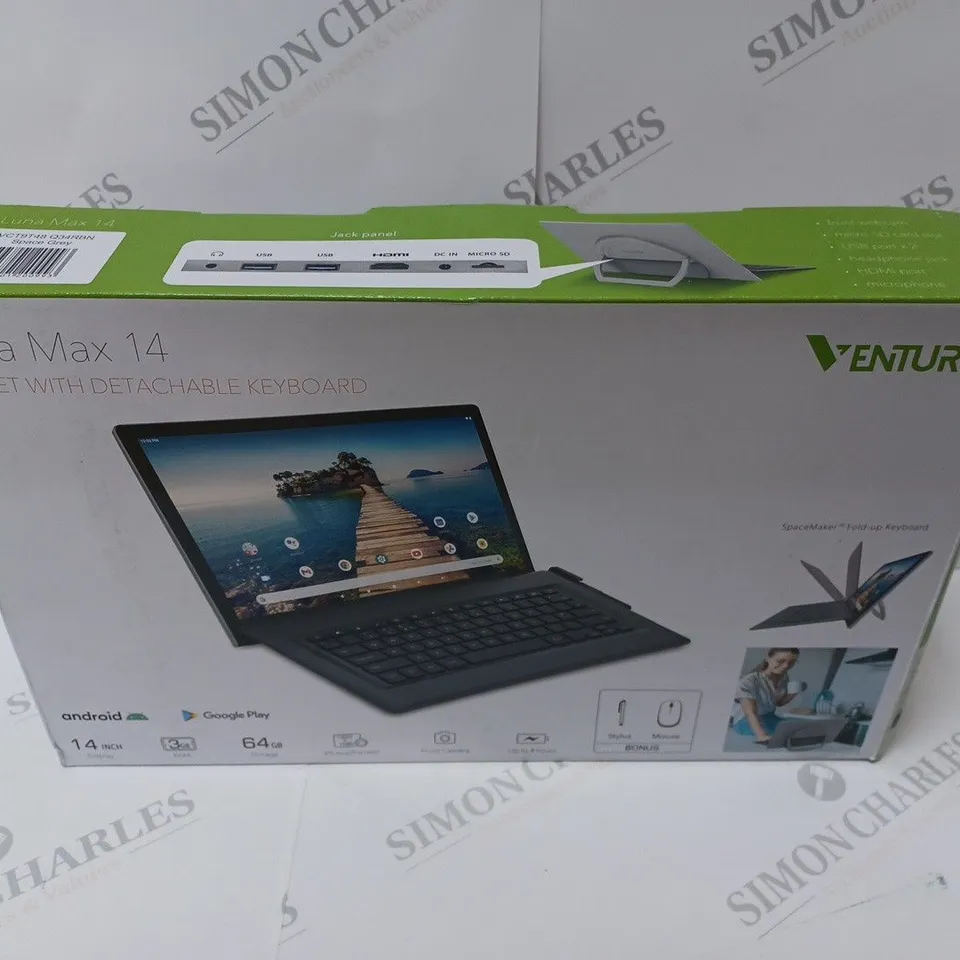 BRAND NEW BOXED VENTURER LUNA MAX 14 64GB 14" HD TABLET WITH DETACHABLE KEYBOARD 