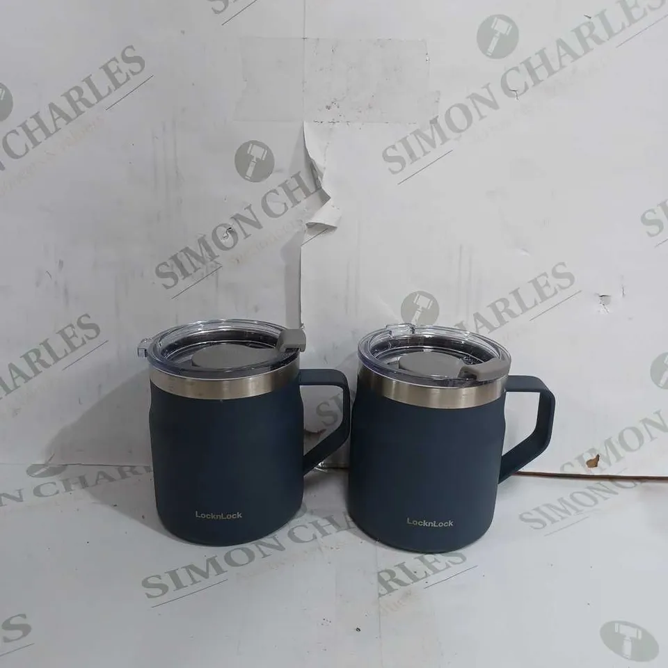 LOCK & LOCK SET OF INSULATED STAINLESS STEEL MUGS - NAVY/GREY
