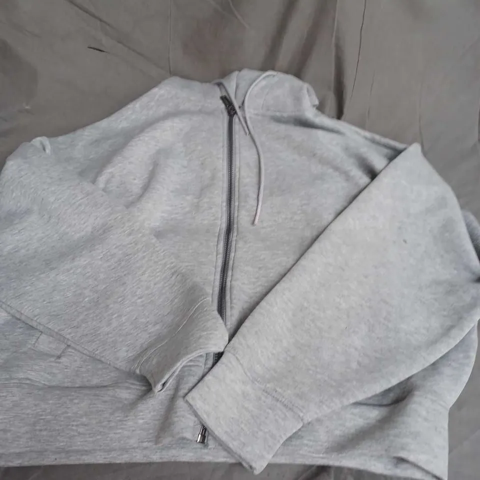 BERSHKA ZIP UP HOODIE IN LIGHT GREY MELANGE SIZE M