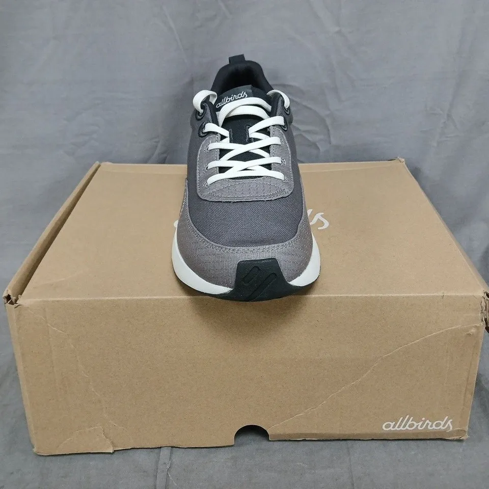 BOXED PAIR OF ALLBIRDS SHOES IN STORM GREY SIZE UK 10