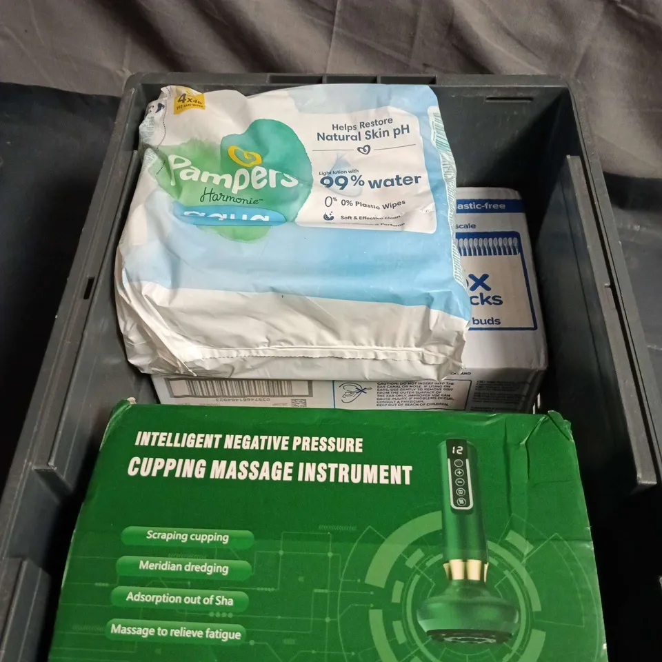 APPROXIMATELY 4 ASSORTED HEALTH AND BEAUTY ITEMS INCLUDING JOHNSONS COTTON BUDS PAMPERS WIPES 