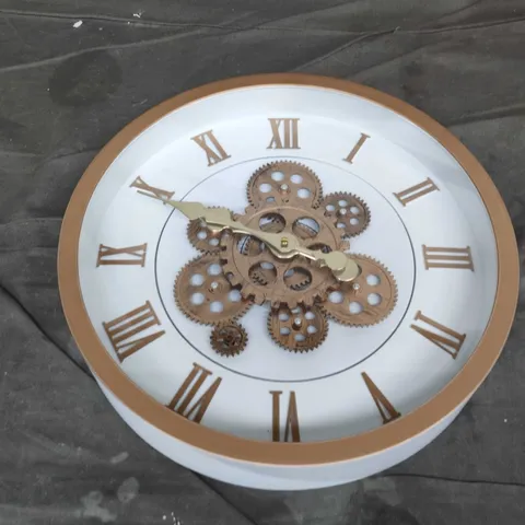 ROUND WALL CLOCK WITH EXPOSED GEAR MECHANISM β SKELETON STYLE, ROMAN NUMERAL DIAL