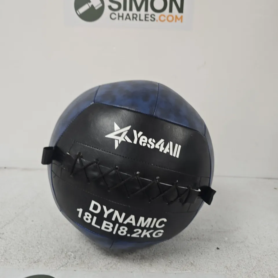 YES4ALL DYNAMIC WALL BALL 18 LB (8.2 KG) – BLUE/BLACK