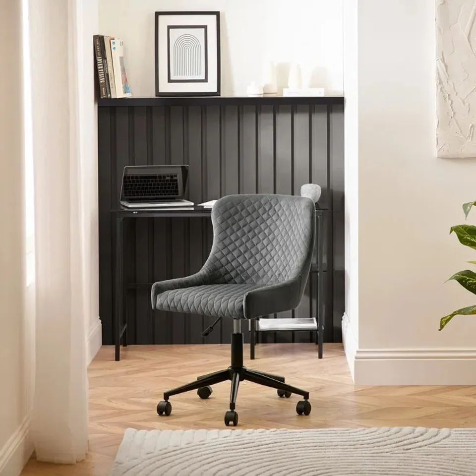 BOXED ATANYA OFFICE CHAIR IN GREY VELVET (1 BOX)