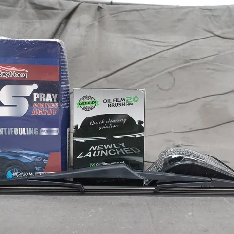 APPROXIMATELY 10 ASSORTED CAR ACCESSORIES AND PRODUCTS TO INCLUDE SPRAY COATING AGENT, OIL FILM 2.0 BRUSH, ETC - COLLECTION ONLY