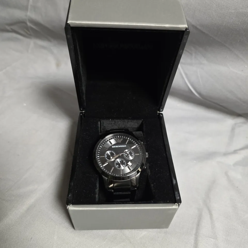EMPORIO ARMANI CHRONOGRAPH WATCH – BLACK DIAL, STAINLESS STEEL BRACELET